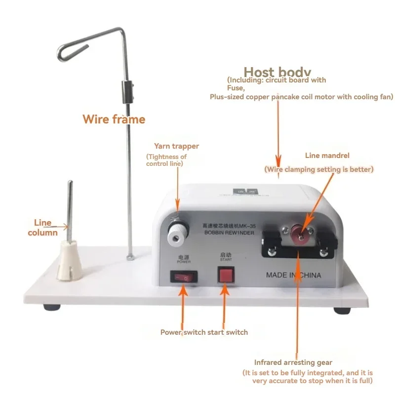 Máquina de plantilla enrolladora de bobina de hilo de coser, bobinadora electrónica de hilo de bobina, perforadora de núcleo de hilo de bordar MK-35