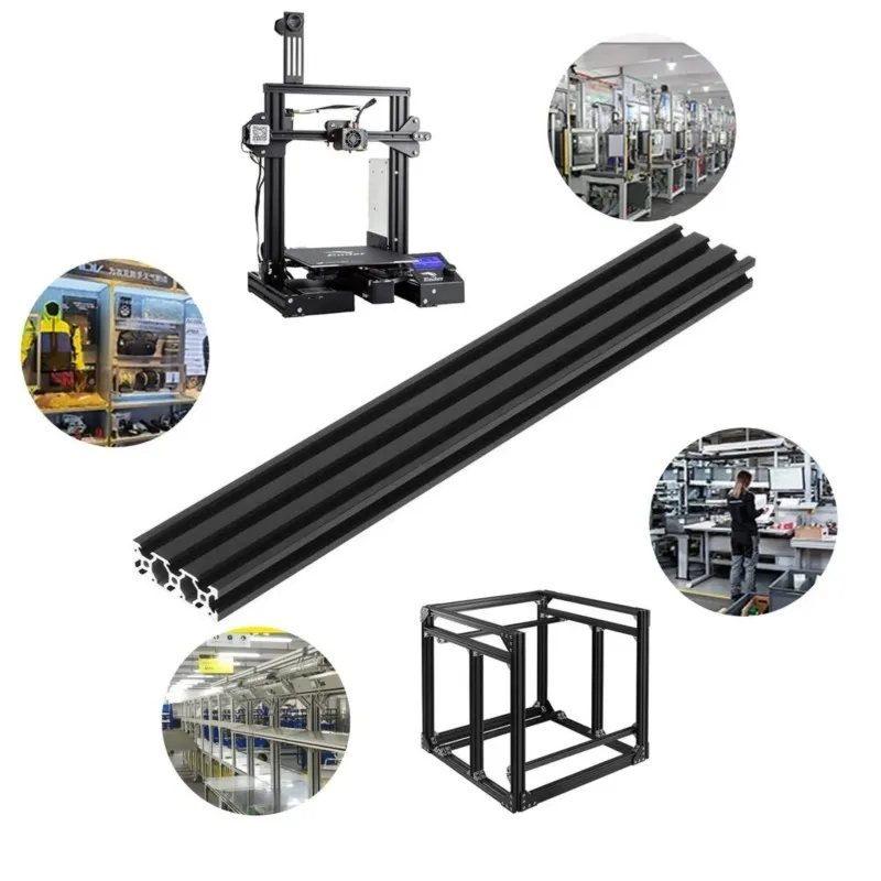 Perfil de aluminio negro, ranura en V 2060, extrusión de 2060V, longitud estándar de la UE, riel lineal de 100-550mm para impresora 3D de marco CNC, 1 Uds.