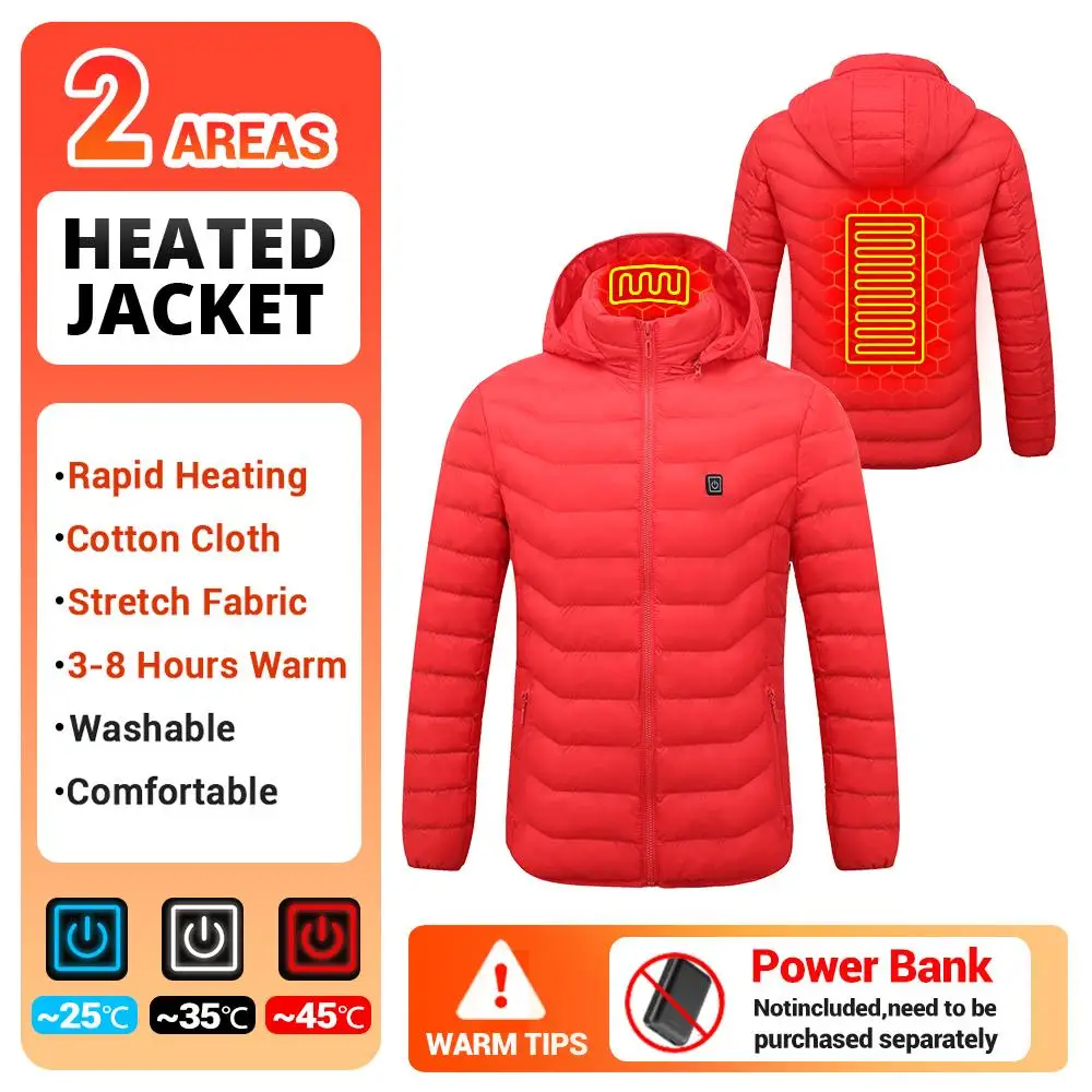 

Men 2 Areas Heated Jacket USB Winter Warm Heating Undershirt Electric Heating Jacket Clothing Can Heated Cotton Jacket S-6XL