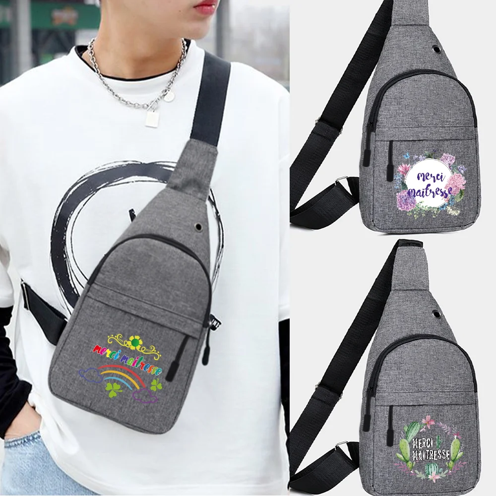 Men Chest Bags Casual Sports Waist Bags USB Charging Earphones Cable Hole Crossbody Bags Shoulder Canvas Waist Packs Sling Bag