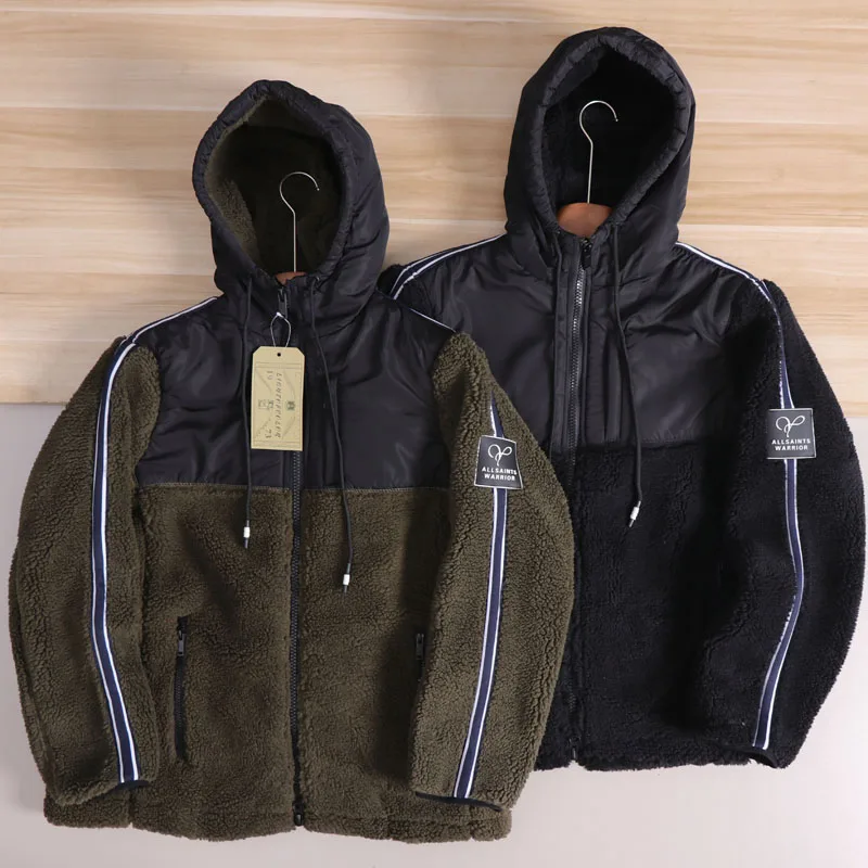 

Men's Casual Fce-Lined Jaet Autumn Winter New Sle Warmth Contrast Color Splicing Design Hooded Loose Cotton Jaet