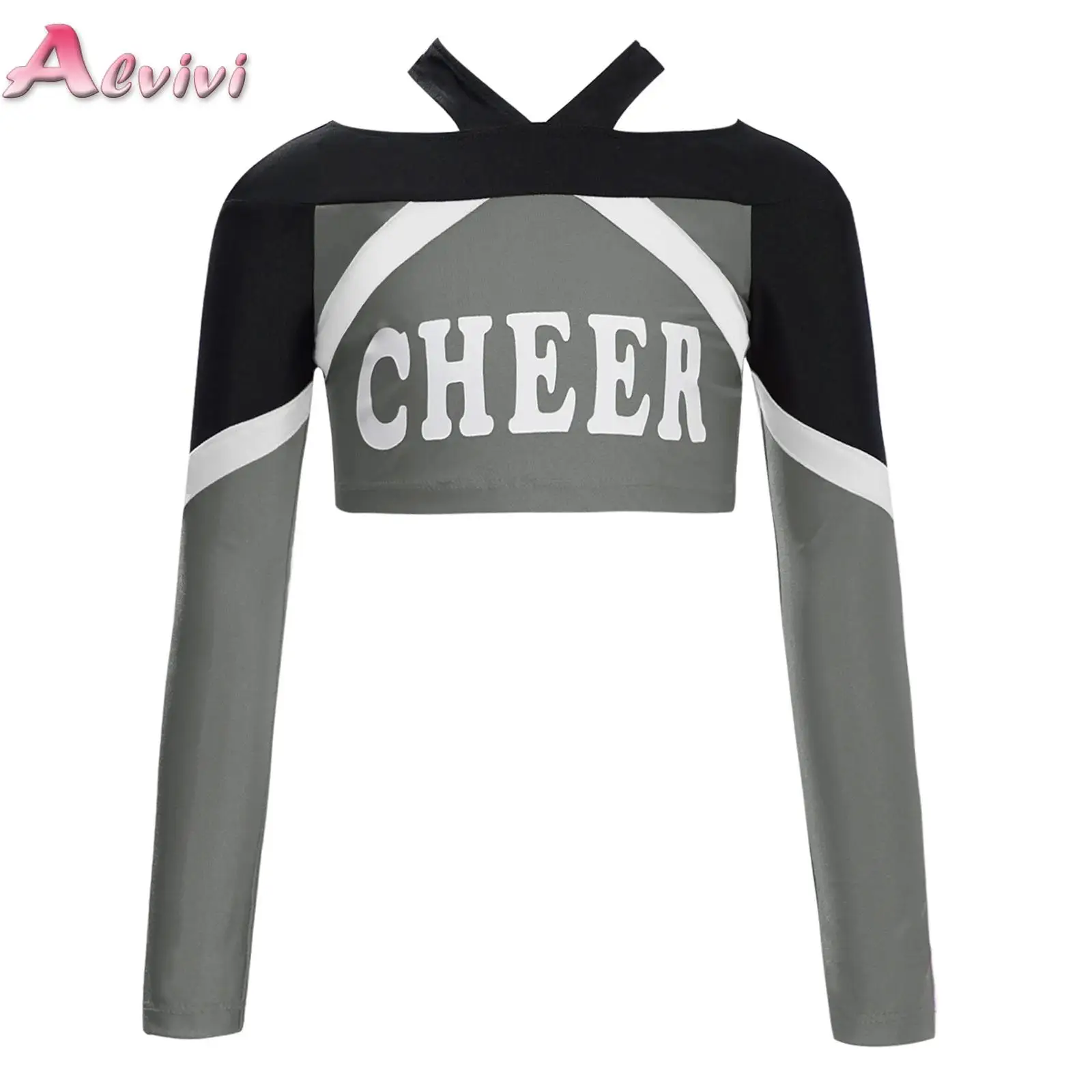 

Kids Girls Cheerleading Tops Teens Letter Printed Cheerleader Performance Clothes Children Cheer Jazz Modern Dance Crop Tops