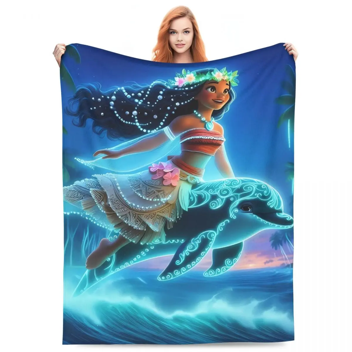 Moana Illustration Super Soft Blankets Camping Plush Throw Blanket Funny Couch Chair Flannel Bedspread Sofa Bed Cover