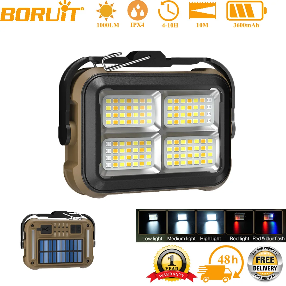 Solar Magnetic Work Light 1600lm 1800mAh Portable Camping Lantern with Hook USB C Charging Emergency Light Powerful Working Lamp