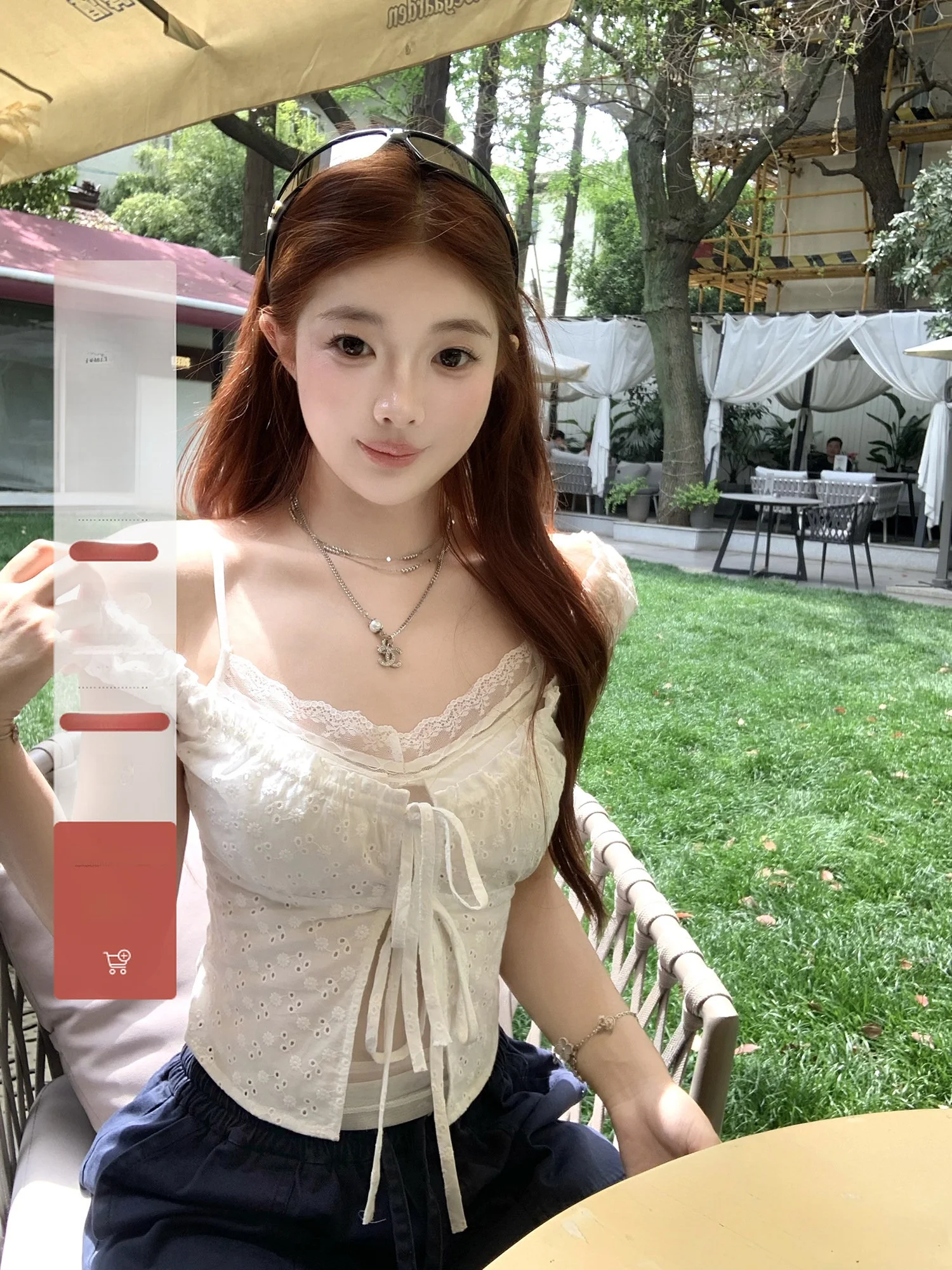 

White Lace Trim Open Cardigan irt Women's Summer Set Sweet Cute Sle ort Sve Square Collar Slim Fit Korean Version