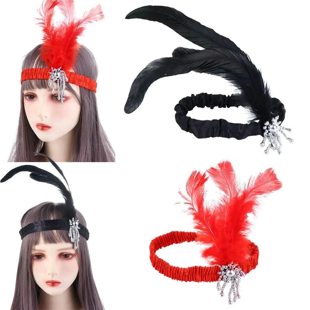 Chain Gatsby Cosplay Dress Headwear Korean Style Headband Feather Headwear Elastic Masquerade Party Hair Accessories view 3