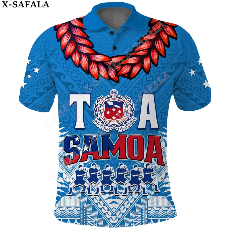 Samoa Polynesian Lauhala Rugby Flag 3D Print Polo Shirt Mens Collar Short Sleeve Streetwear Casual Top New Summer Shirt-6