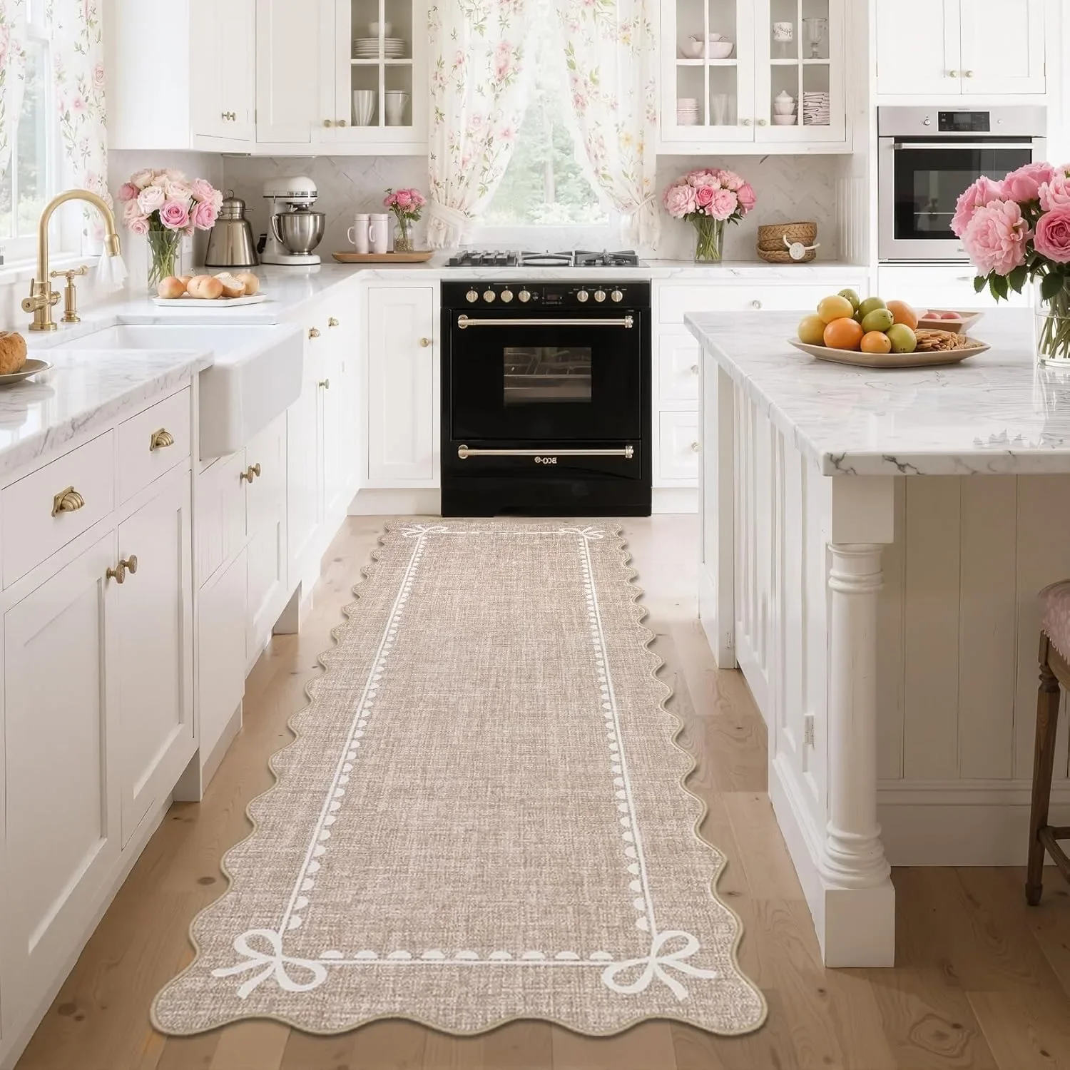 Kitchen Floor Mat Hallway Runner Rug Non-slip Long Carpet Home Decoration Insect Scalloped Bow Carpets Laundry Room Foot Mats