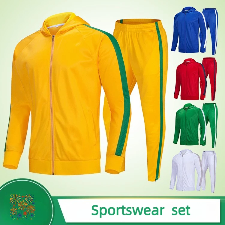 Autumn Winter Soccer Tracksuit,Velvet Hooded Jacket & Cuffed Sweatpants Set, Casual Sports Outfit for Training Running Uniform