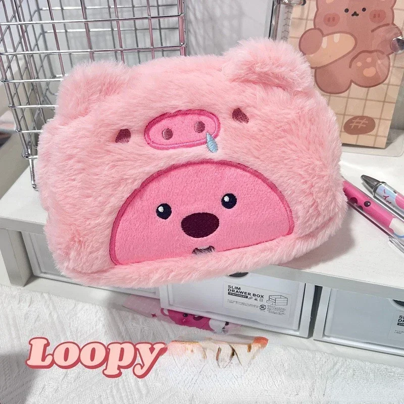 Kawaii Plush Pencil Bag Cute Beaver Cartoon Stationery Large Capacity Storage Bag Accessories Decoration Gift