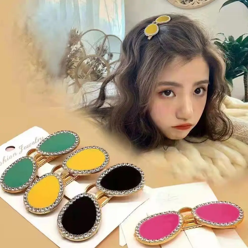 Women Rhinestone Sunglasses Shape Hair Clips Hairpins Creative Barrettes Sweet Bangs Clip Hair Styling Accessories Cute Headwear