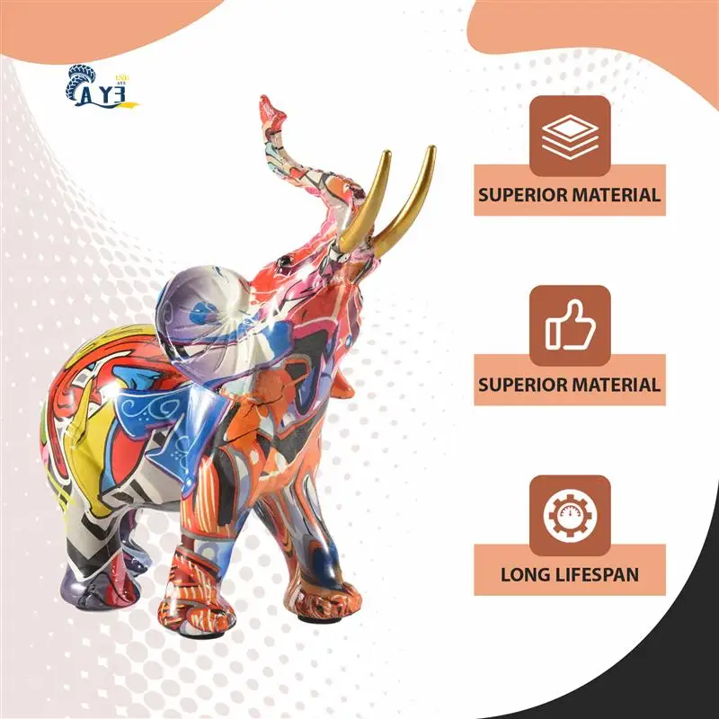 

AY03-Nordic Painting Graffiti Elephant Sculpture Figurine Colorful Art Elephant Statue Creative Resin Animal Statue Decor