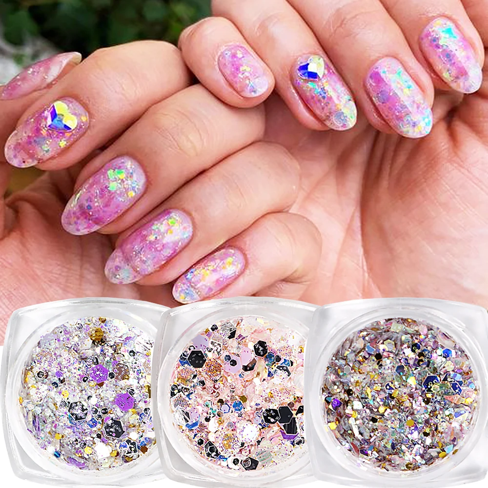 Purpurina holográfica 3D para uñas, lentejuelas de colores, láser brillante, fragmento Irregular, accesorios de manicura DIY, LEBDHJ01-12