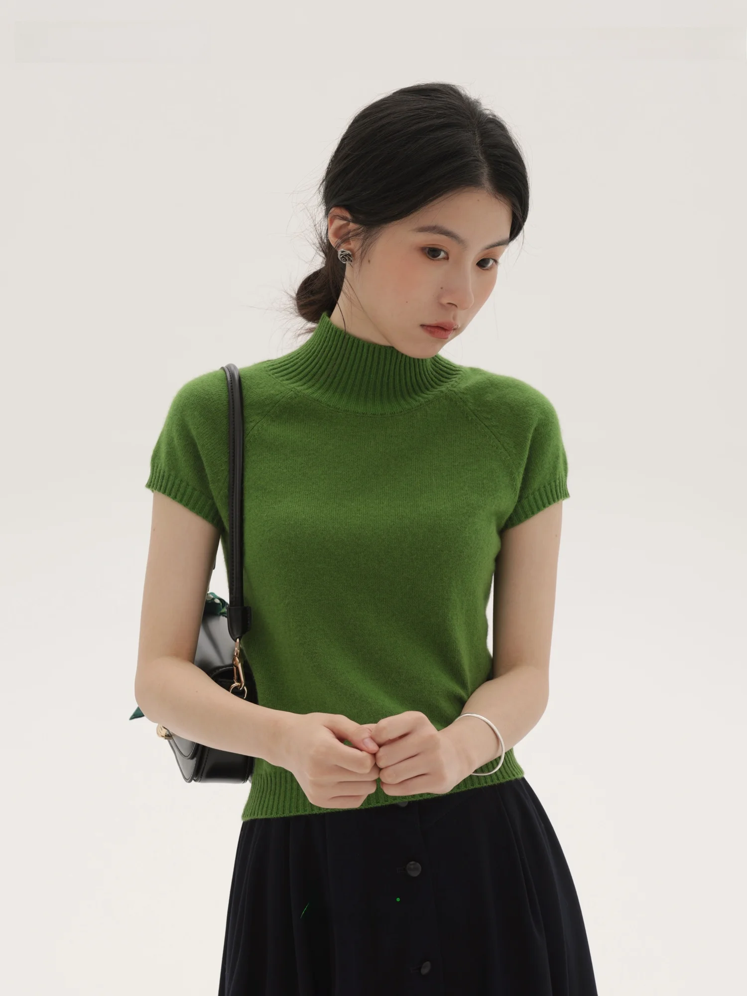 

Ретро-свитер из смесовой кроличьей шерсти с высоким воротом и коротким рукавом для женщин от Nostique, повседневный, комфортный, вязаный топ