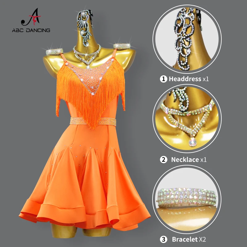 New Latin Dance Skirt Stand Ballroom Fringe Dress Women Practice Wear Line suit Prom Costume Ladies Sport Girls Samba Customized