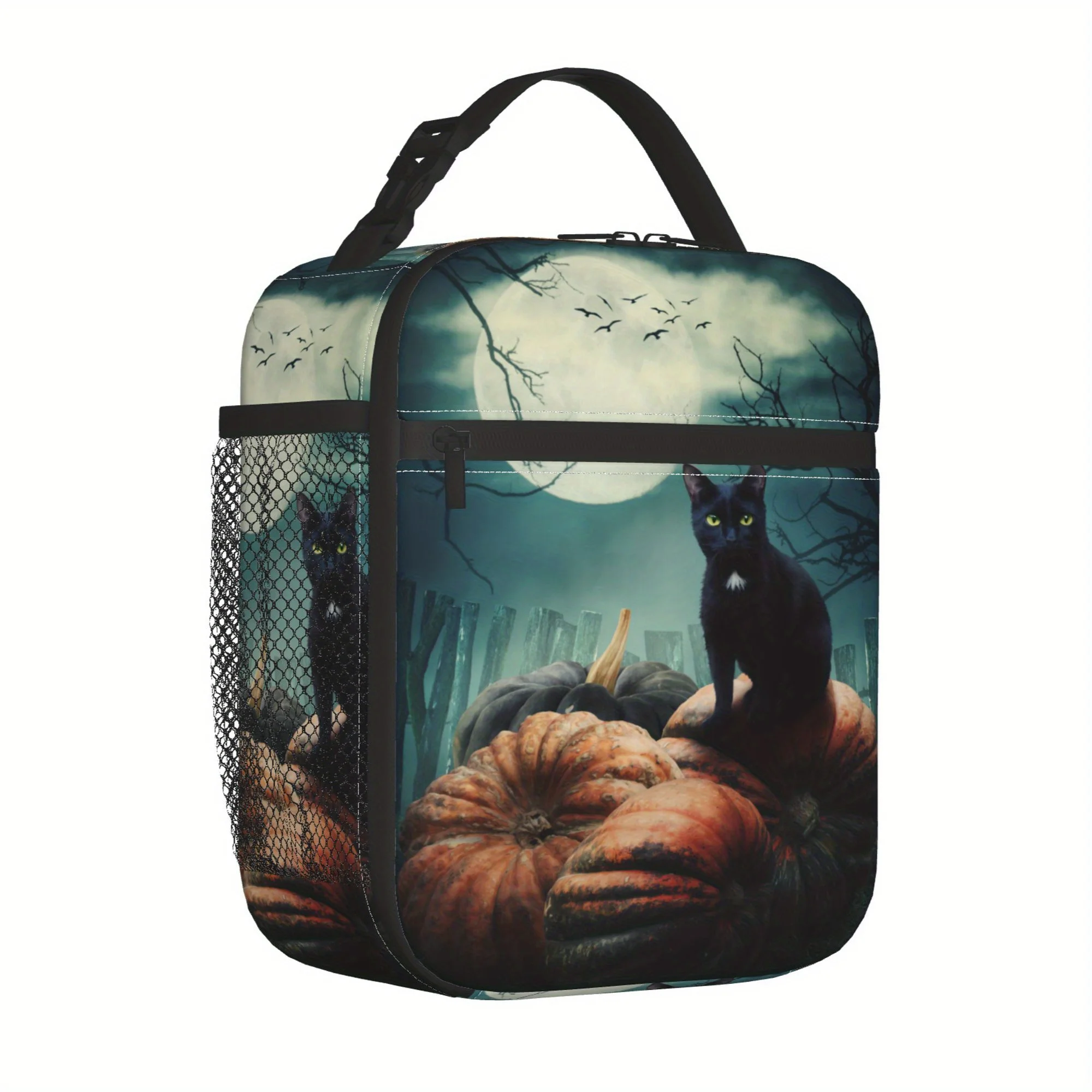 

1pc [2D flat printing] Halloween Insulated Lunch Bag, Reusable Lunch Tote Anime Portable Lunch Box Cooler Bag for Travel Picnic,