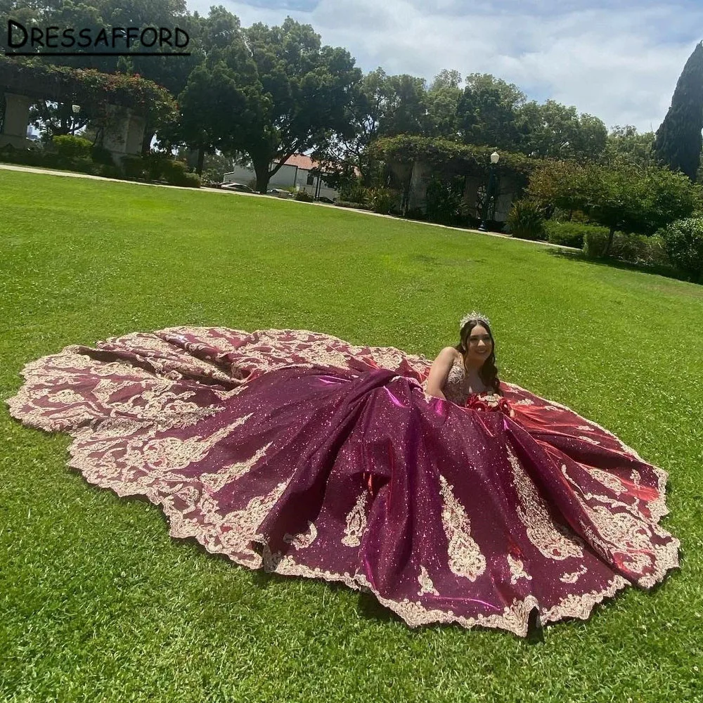 Vestidos de quinceañera burdeos, dulce vestido de baile 16, tirantes finos, apliques de encaje, fiesta de desfile, Princesa, con cordones en la espalda, 2023