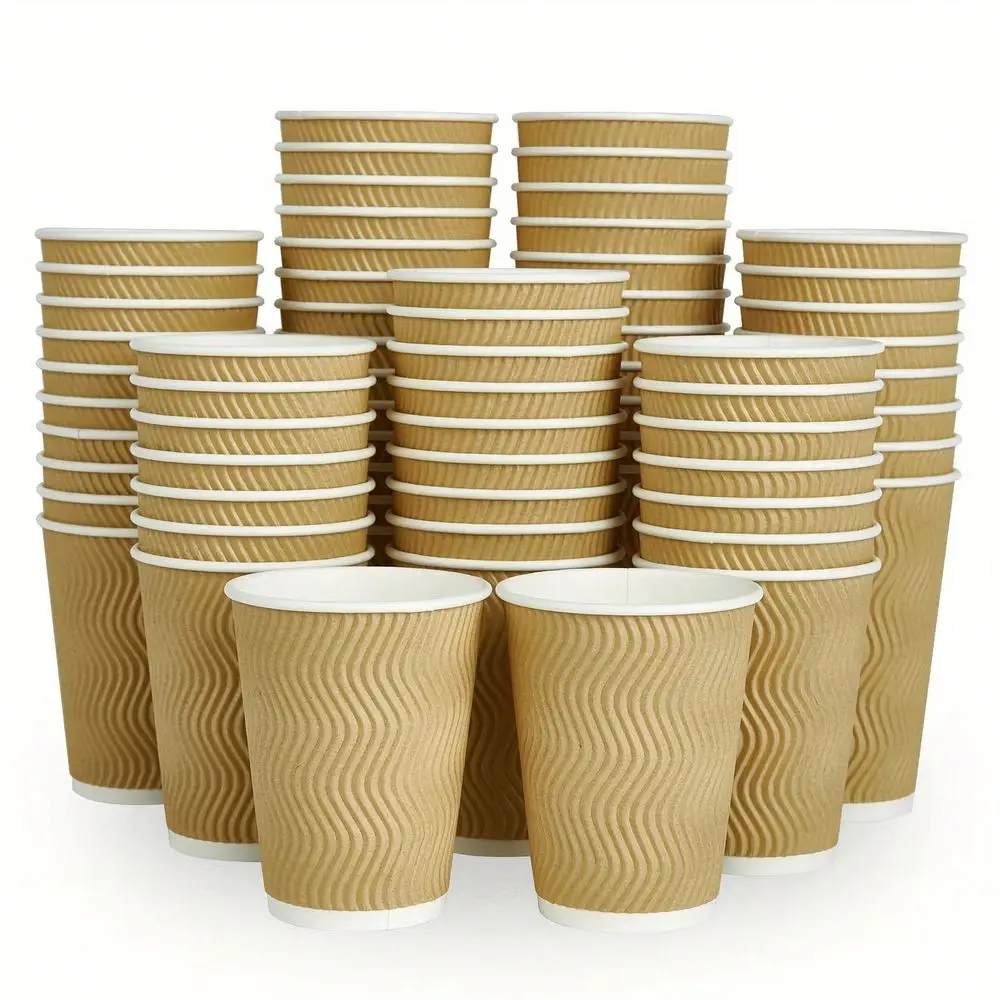 Count 12 Oz Insulated Ripple Wall Paper Coffee Cups Disposable Hot Beverage Cups For Daily Use