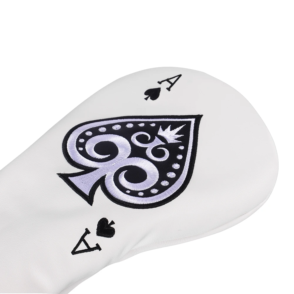 Poker Ace of Spades Design PU Leather Golf Club Headcover Driver Fairway Wood Hybrid Mallet Blade Putter Covers