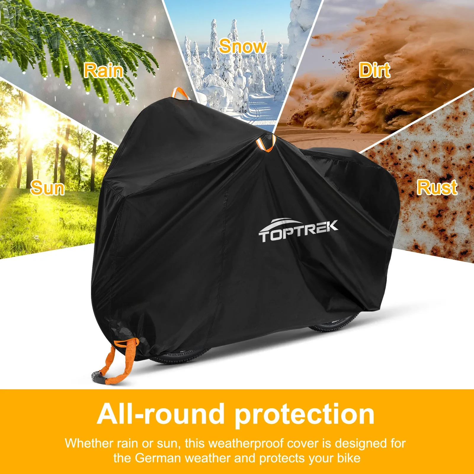 Toptrek Bike Cover Waterproof Snow and Rain Cover UV Protector Dust Protector for Bicycle Waterproof Bike Dustproof Cover 210T