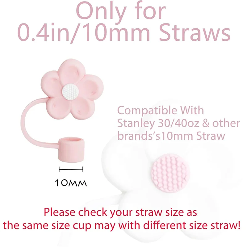 Straw Cover For Cup Cute Straw Topper Compatible With 30&40Oz Tumbler With Handle Silicone Flower Straw Cover