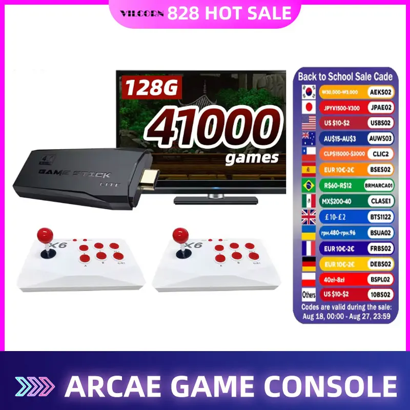 VILCORN Arcade Videospielkonsole 4K TV Game Stick mit Double Arcade Joysitck Spiele für MAME/Sega/PS1/Atari Kid Geschenk