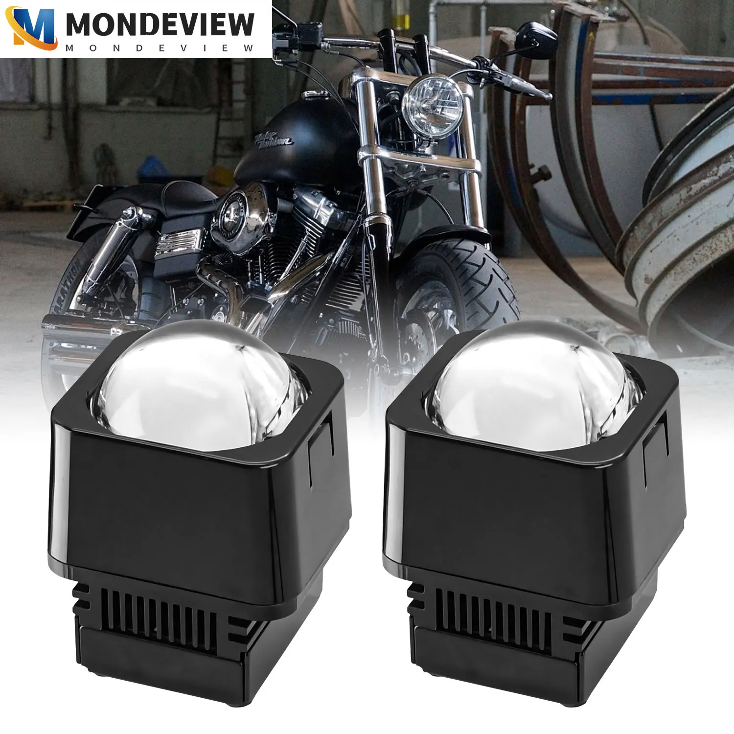 

MONDEVIEW 1.5inch Matrix Dual LED Lens High and Low Beam Projection Headlights 6000K 12000LM 88W Motorcycle Auxiliary Fog Lights