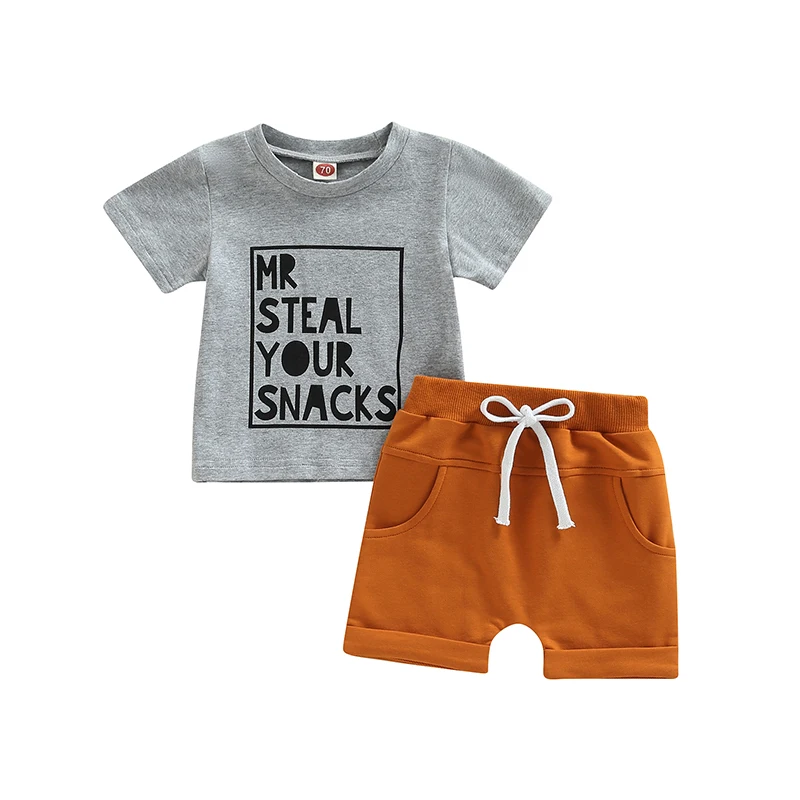 

Toddler Baby Boys Summer 2pcs Clothing Outfits Letter Print Short Sleeve T-shirt and Stretch Casual Shorts Set