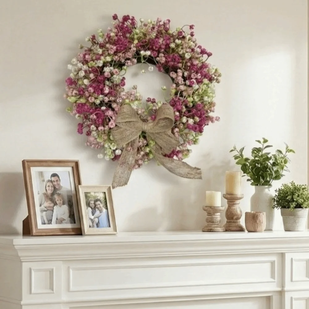 Round Shape Colorful Eucalyptus Wreath Lifelike with Bow Artificial Flower Wreath Vivid Colors Handmade Front Gate Wreath