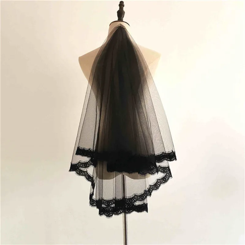 New Arrival Black Lace Edge Tulle Bridal Veil Short Fancy  Mysterious Veil Headpiece Accessories