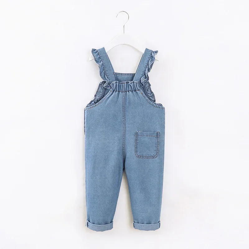 Children Denim Overalls Dungarees 2-6Y Solid Color Girl Jeans Long Pants Kids Jumpsuit Clothes Summer Thin Soft Trousers