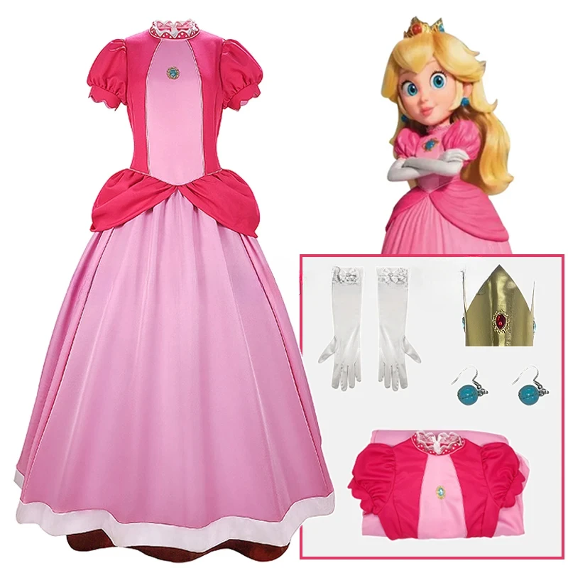 

Game Princess Peach Cosplay Costumes Pink Dress Uniform Halloween Carnival Outfit For Women Girls