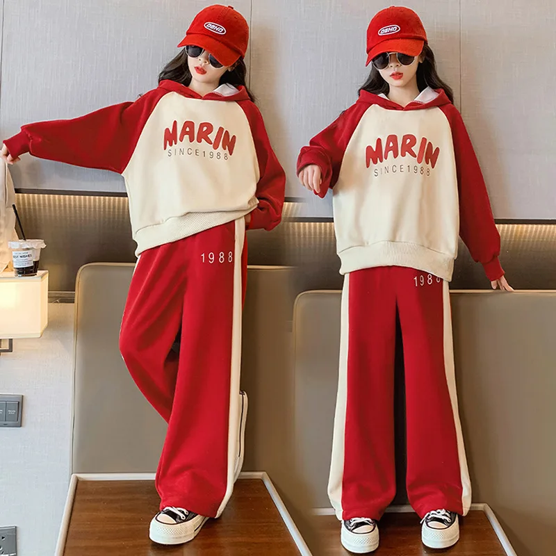 Girls 2024 New Autumn Spring Fashion Long Sleeve Hoodie+Pants 2pcs Suits 5-14 Years Teeange Casual Outifts Children Clothing Set