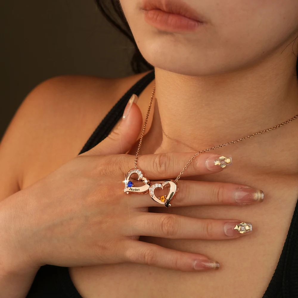 أسماء مخصصة القلب قلادة قلادة مع حجر الميلاد حجر الولادة قلادة مجوهرات شخصية هدية هدية عيد الأم #5