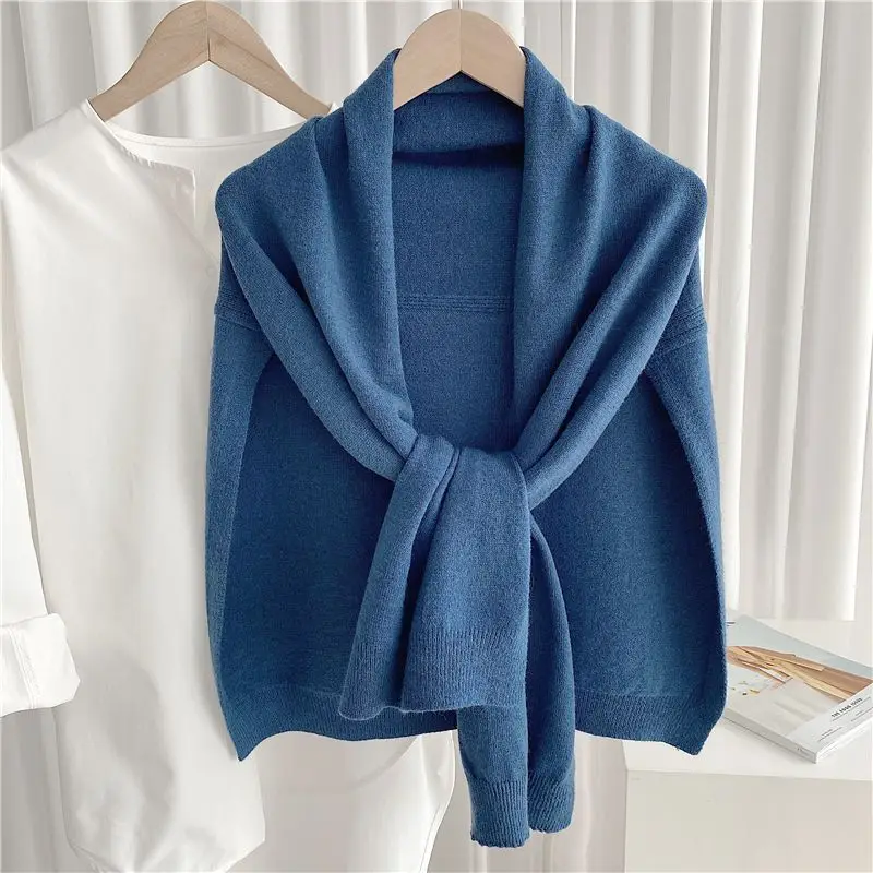 

All-Season Pure Wool Knitted Shawl Women's Casual Cashmere Scarf White Sweater Women's Folded Wear Cardigan Shawl Fashion Scarf