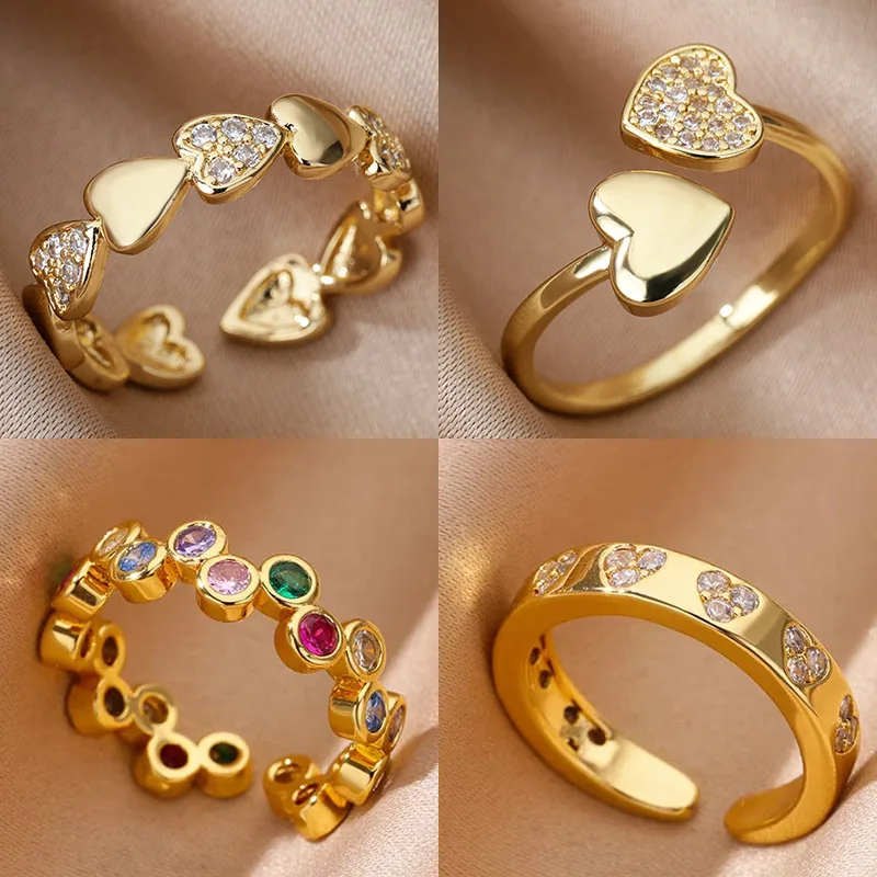 Anillos de Corazón Geométricos de Circonio para Mujer, Acero Inoxidable, Color Dorado, Anillo de Boda, Joyería Estética de Lujo, Regalo para Pareja 2025