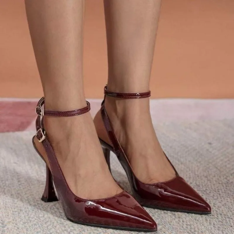 One Word with Pointed Toe Shallow Mouth Stiletto Sandals Women's French Temperament Fashion and Versatile High Heels
