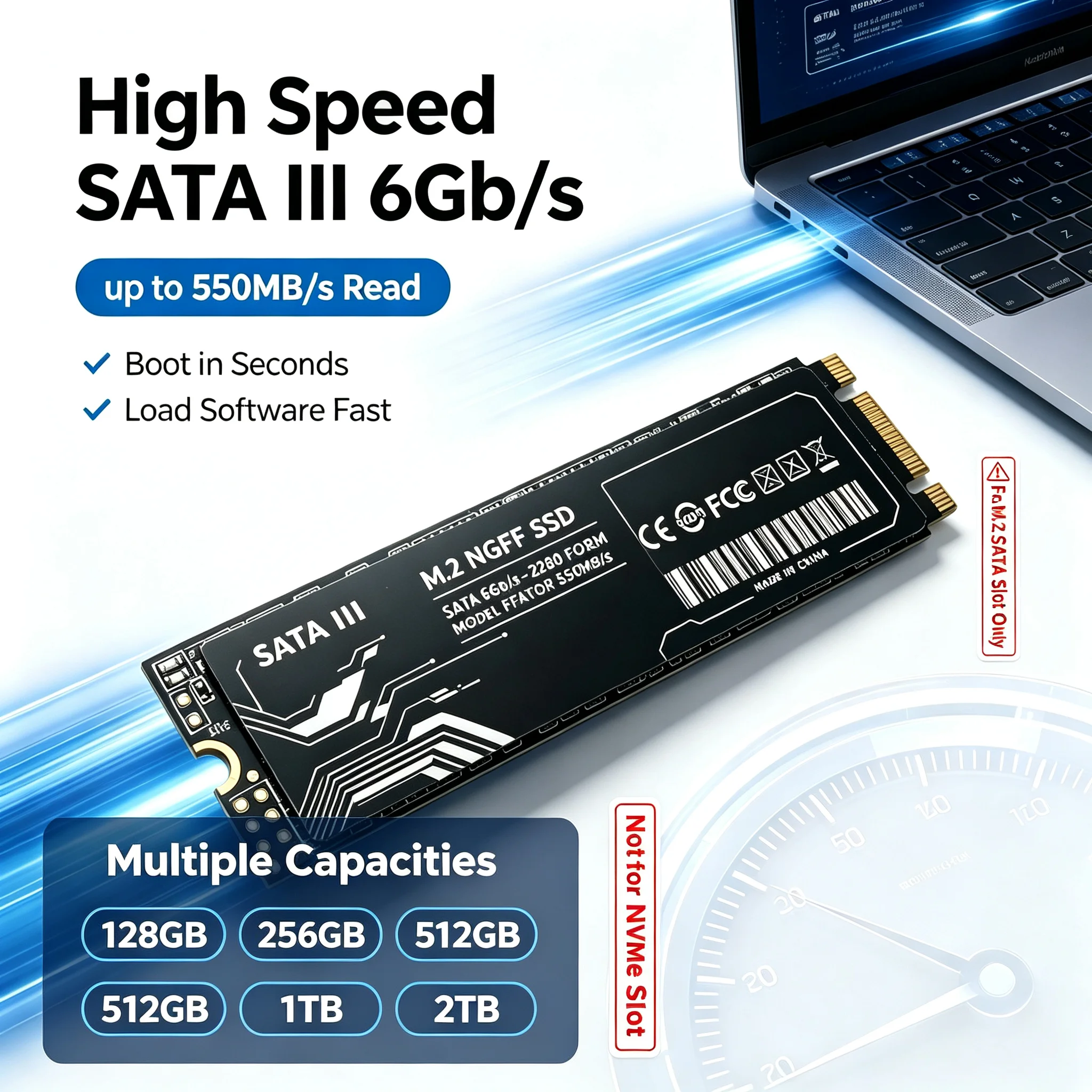 M.2 2280 NGFF SATA III SSD B+M Key 128GB 256GB 512GB 1TB 2TB Solid State Drive Low Heat For Laptop All-in-One PC NOT NVMe