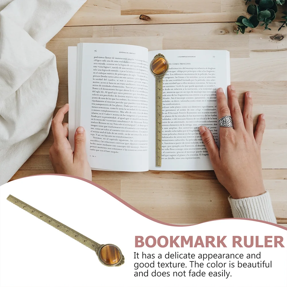 

2Pcs Gemstone Bookmarks Small Metal Markers Stone Decoration Lightweight Storage Student Ruler Style Crystal Reading