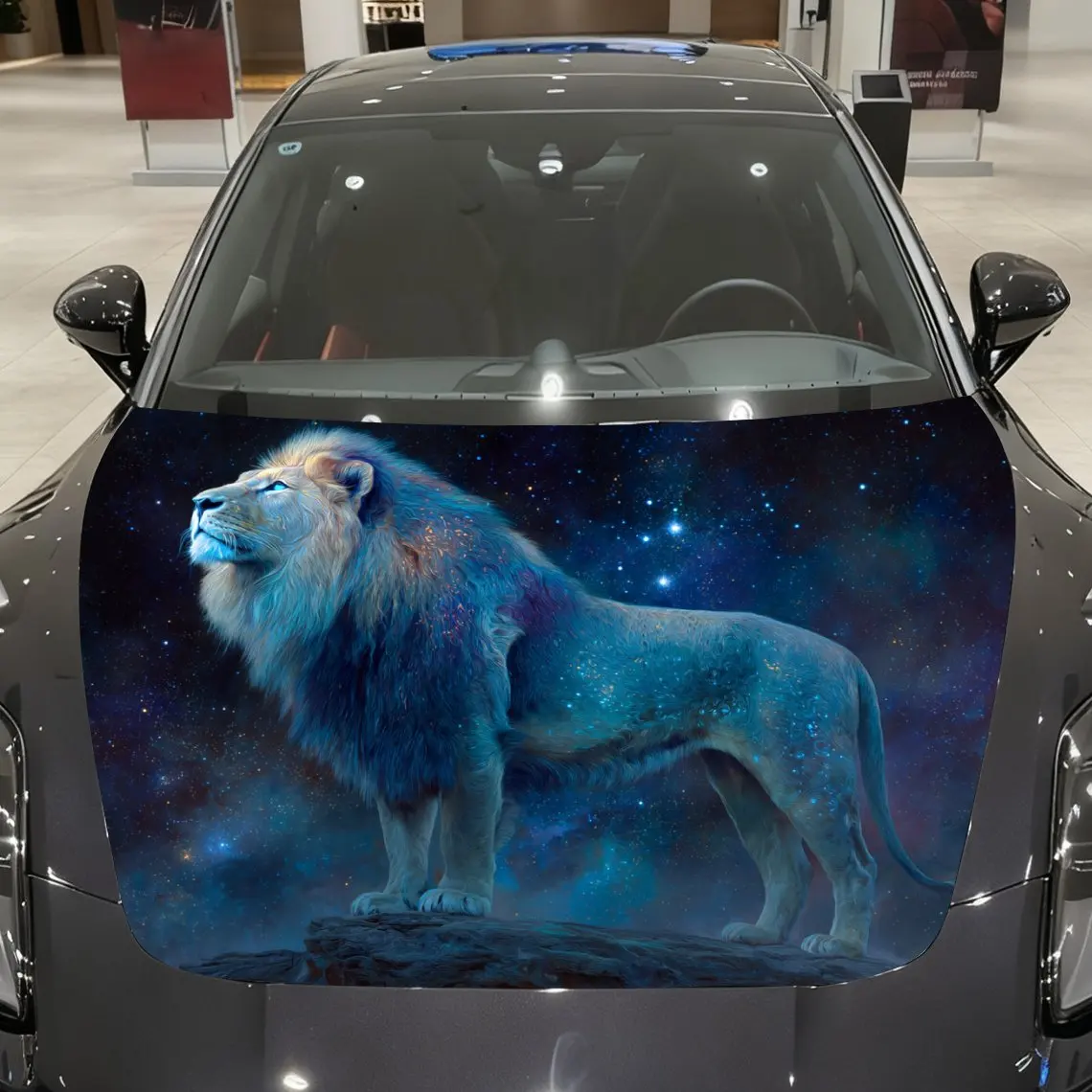 

Starry Sky Blue Lion Car Hood Vinyl Wraps Sticker, PVC Waterproof Car Bonnet Decals, Self-Adhesive Scratch-Resistant Stickers Fo