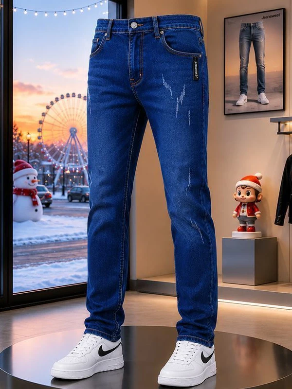 Casual Loose Straight Leg Work Jeans Men's Wear Resistant Cotton Stretch Denim Retro Washed Versatile Comfortable Daily Jeans