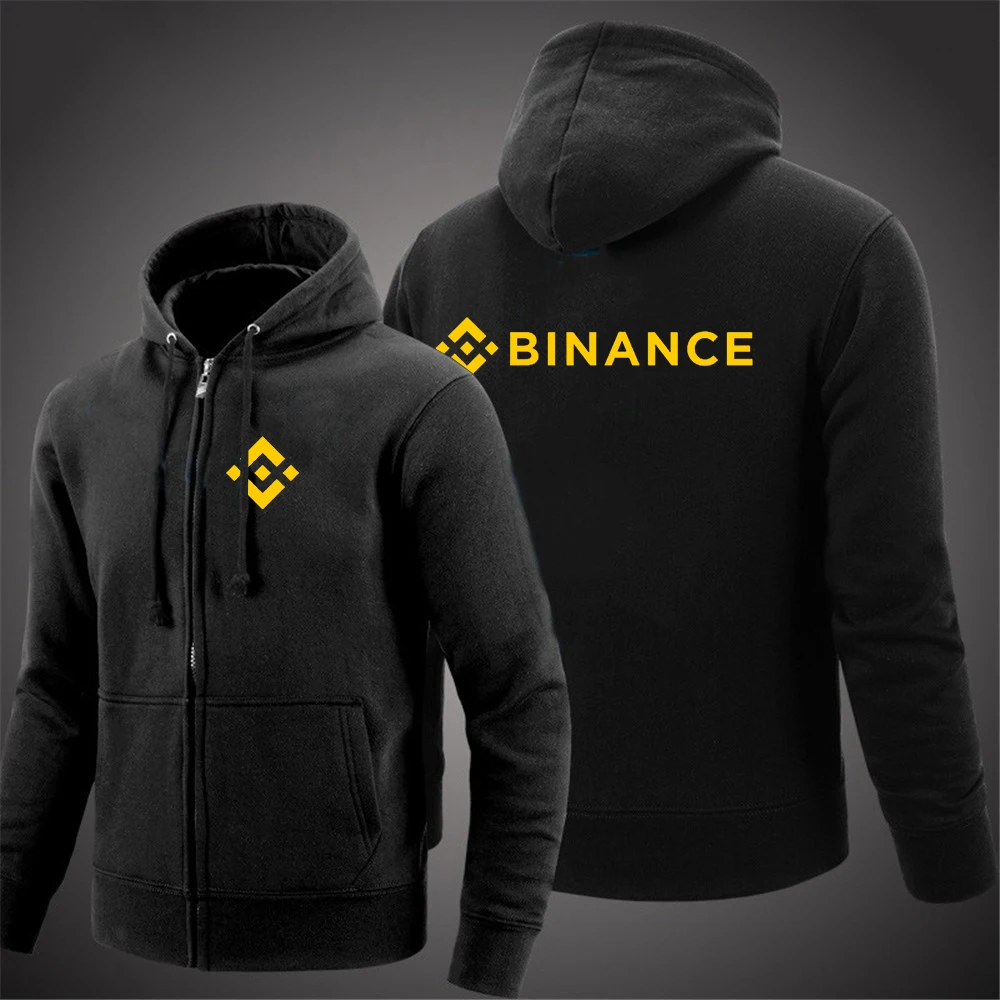 Binance Crypto 2022 Men's New Solid Color Long Sleeves Fashion Zipper Up Hoody Jackets Sweatshirts Hooded Outerwear Hoodies Tops