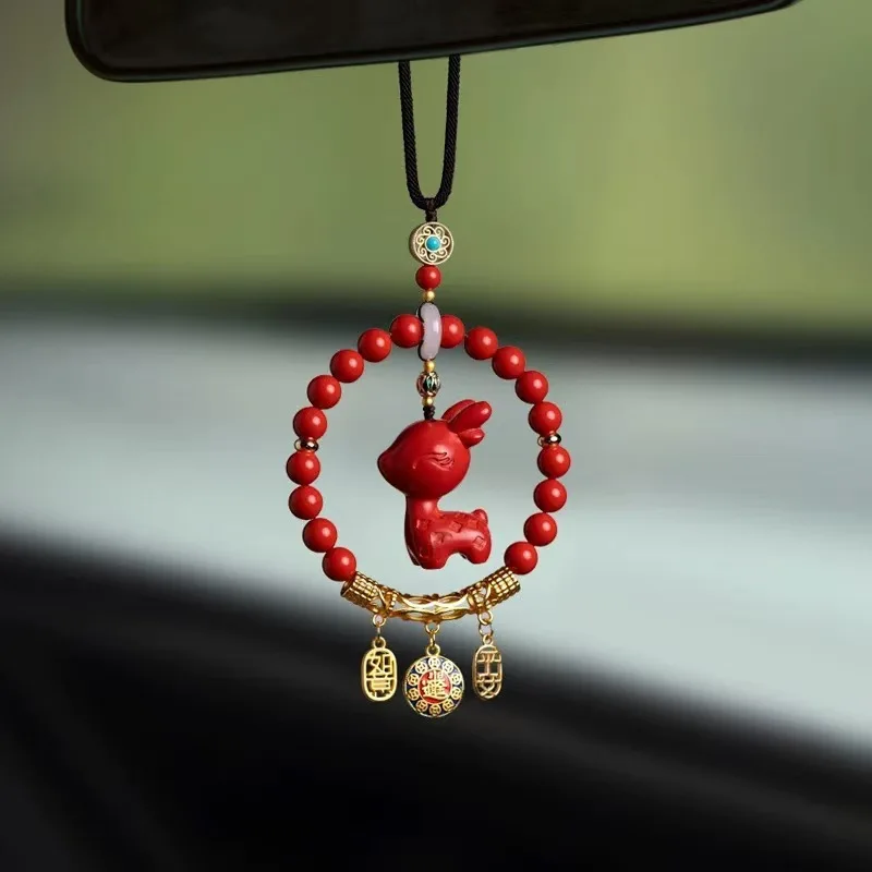 Raw Ore Cinnabar Yi Lu Ping An Alluvial Gold Automobile Hanging Ornament Car Interior Design Pendant Rearview Mirror Lukcy Chamr