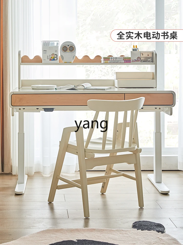 Yjq Solid Wood Children's Learning Electric Lifting Desk Primary School Student Home Desk Writing