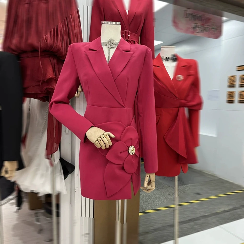 

Celebrity suit short skirt design three-dimensional flower niche long-sleeved waist dress-GZXX393