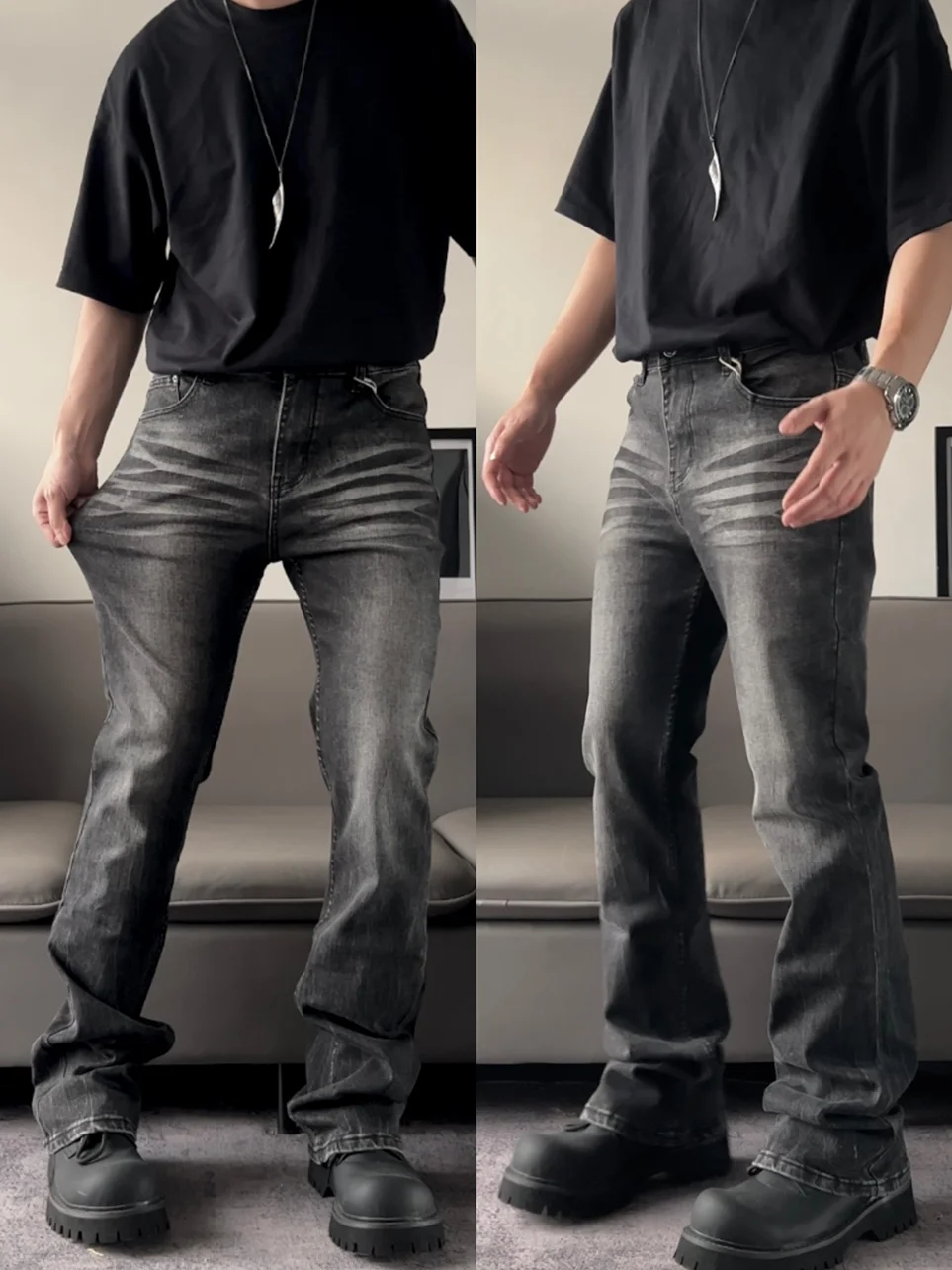 

Cleanfit Vintage Washed Stretch Denim Jeans Men's Slim Fit Wave Pattern Resistant to Wear mid Waist Zipper Closure Winter Wear