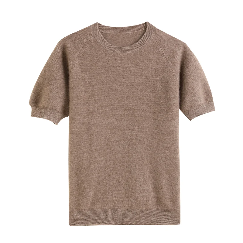 Women T-shirt 100% Cashmere Sweater 2024 New Short Sleeve Pullover Spring O-Neck Basic Jumper For Female Soft Shirt Girl Clothes