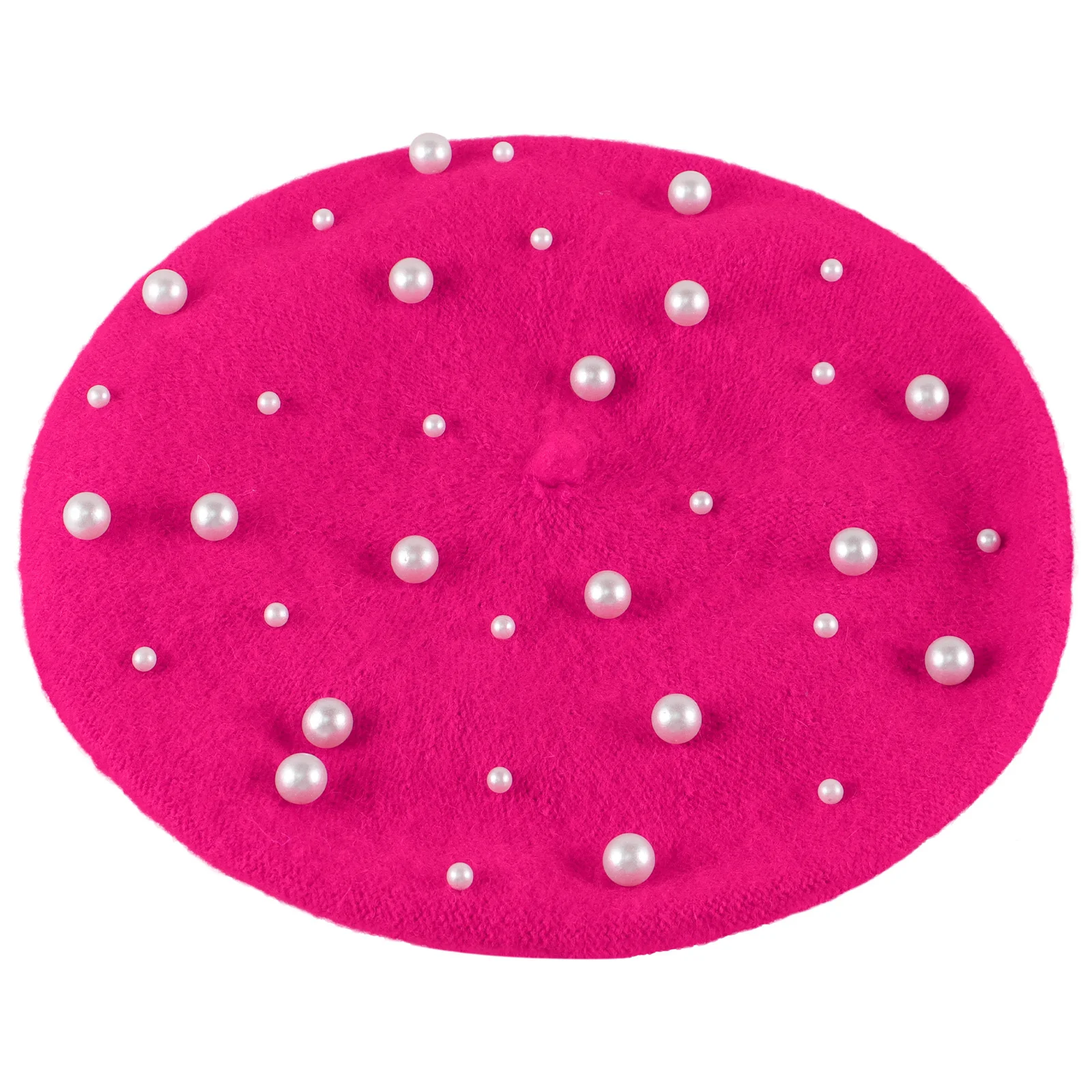 

Pearl Beret For Women Winter Knit Beanie Hat Beaded Rivet Wool Cap Free Size Rosy Autumn Heavy Work Beret