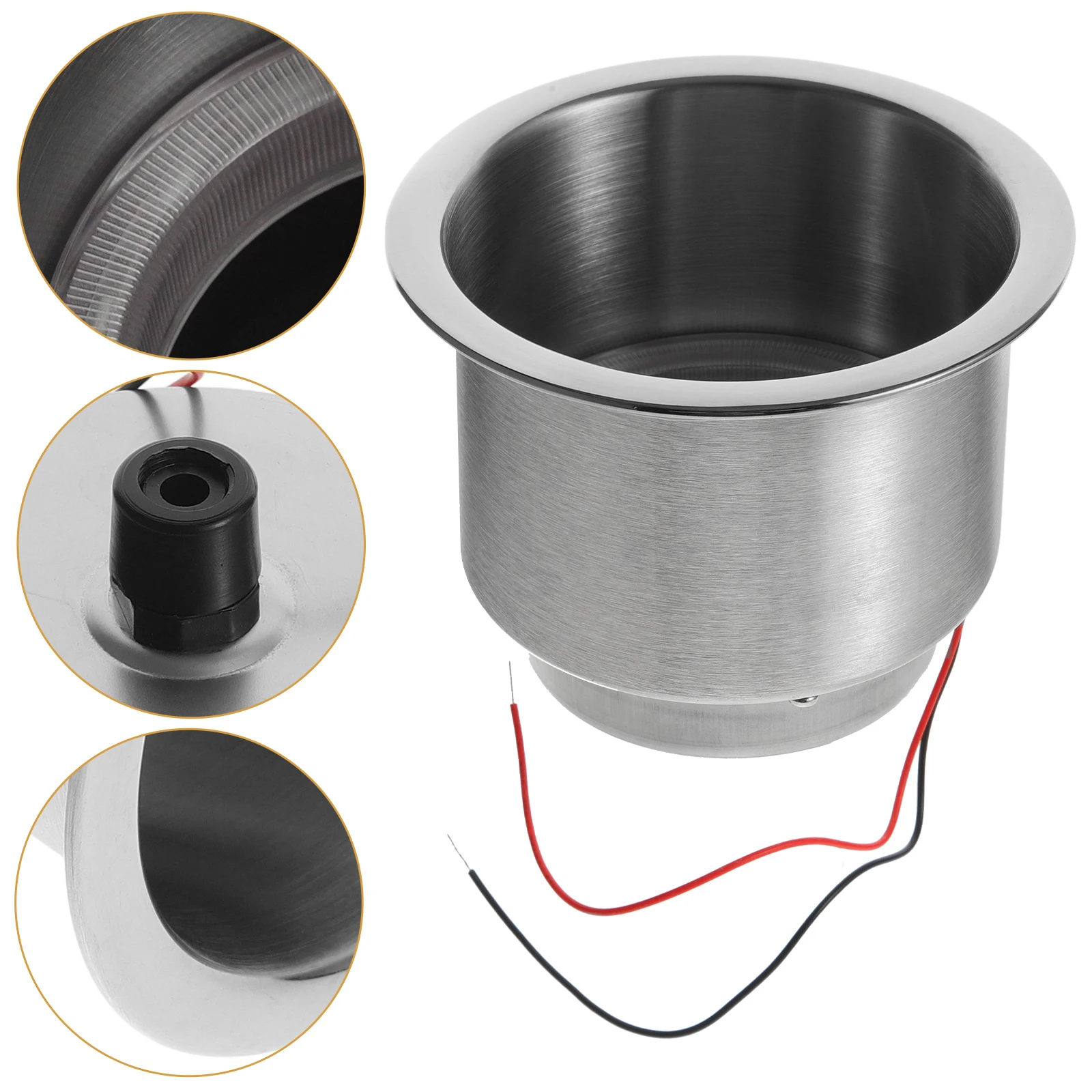 

LED with Holder Inserts Light for RV Car Boat Sofa Silver Stainless Cup Holder For Couch Steel Drink Rack Cup Holders