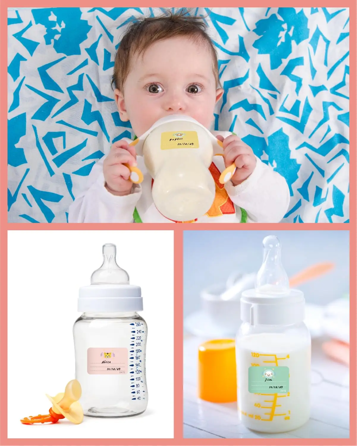 Imagem -05 - Bebês Creche Labels Baby Bottle Labels Dishwasher Safe Adesivos Kids Stuff Doze Desenhos de Animais Material Escolar 720 Pcs